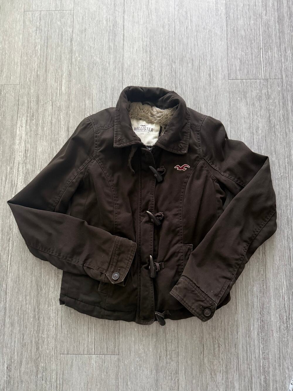 Vintage Y2k Hollister Co. Women's Brown Fur Lines Jacket